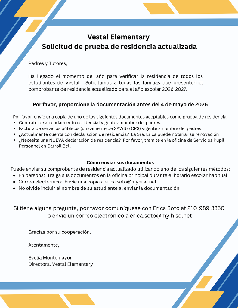 spanish flyer for parents about proof of residency paperwork