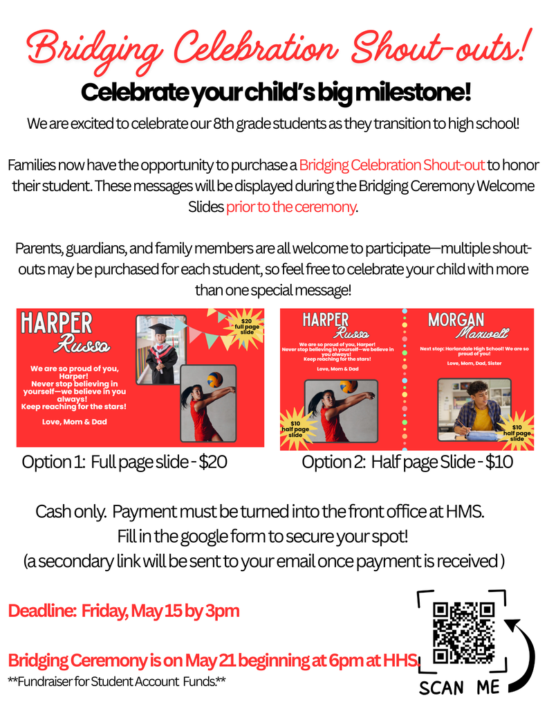 8th grade Bridging Ceremony Shout-out English 