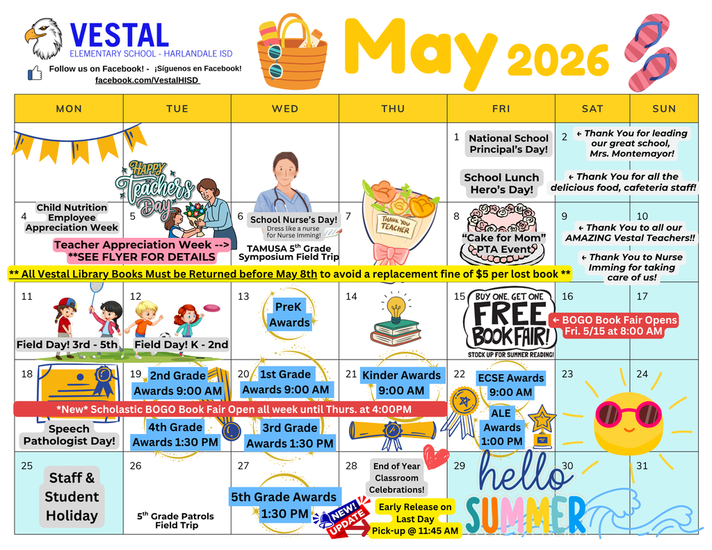 calendar of events for the month of may