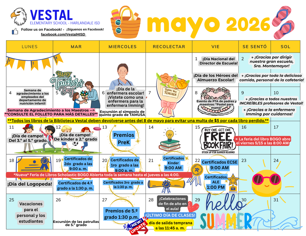 calendar of events for the month of may written in Spanish