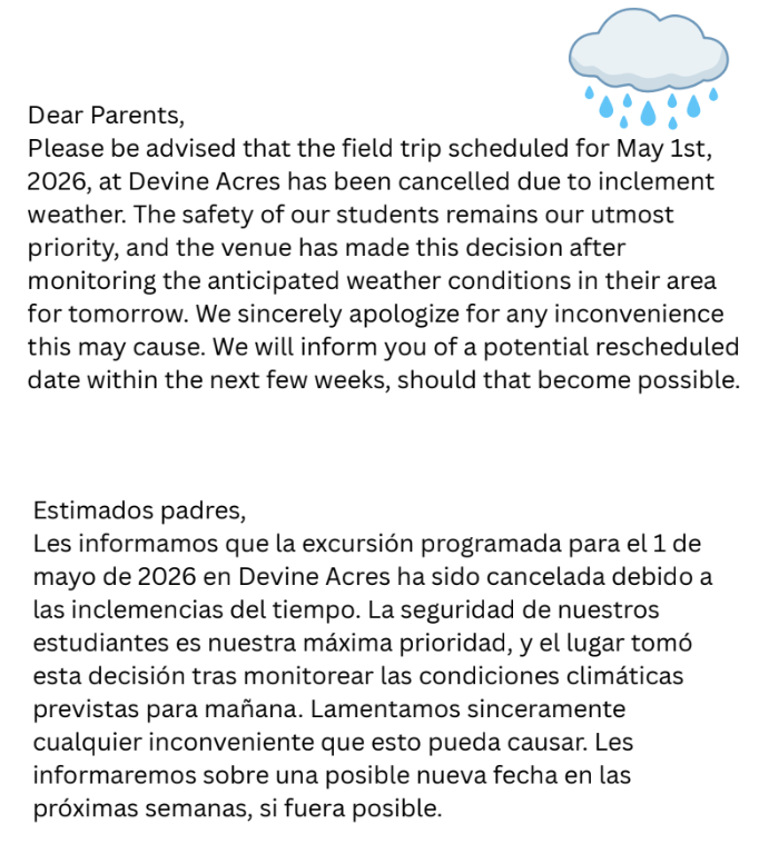 cancelled field trip