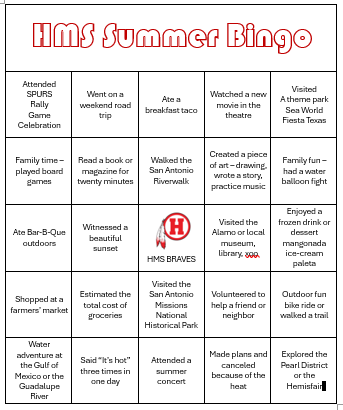 HMS Summer Bingo Card