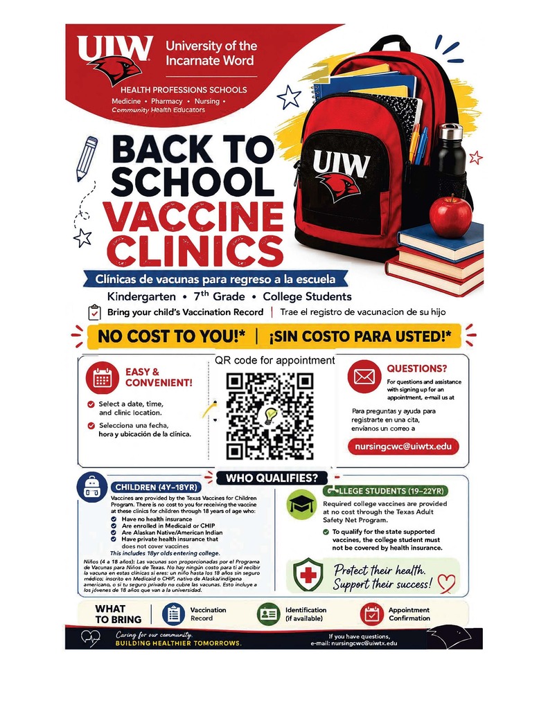 UIW Back to School Vaccine Clinics