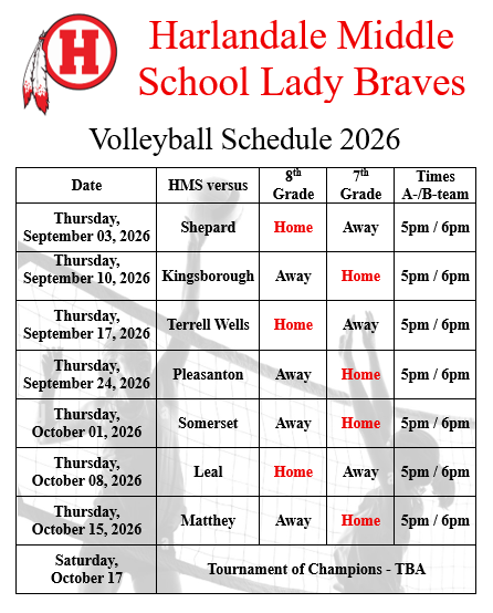 HMS Lady Braves Volleyball Schedule 2026