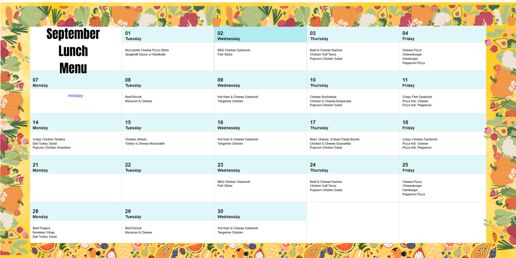 September Lunch Menu