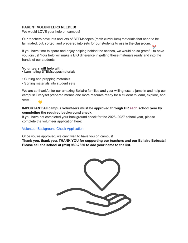 Parent Volunteer Needed Info.