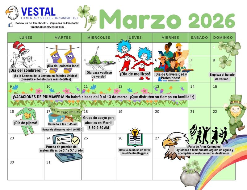 calendar of events for the month of march in spanish