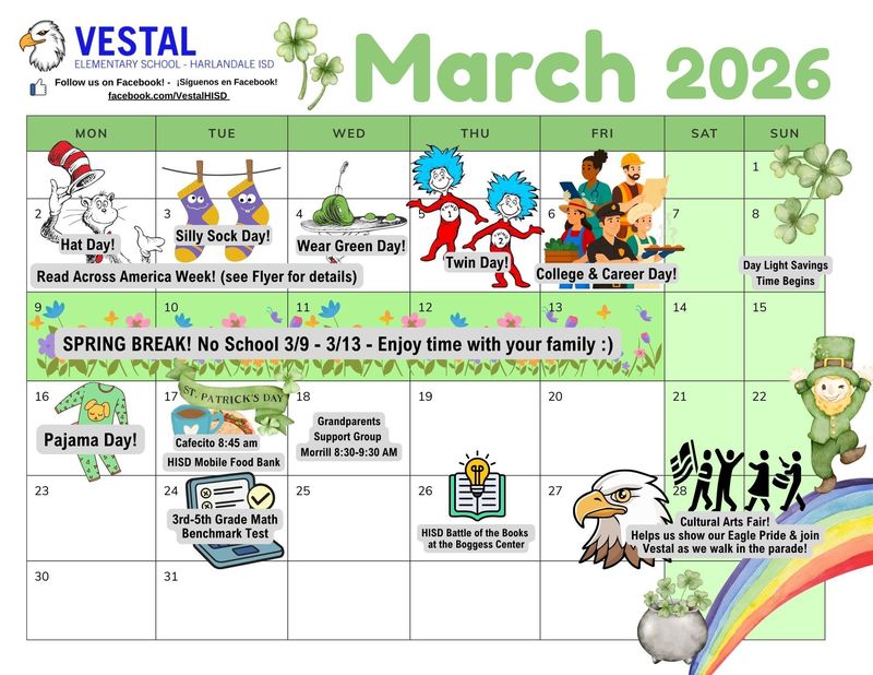 calendar of events for the month of march