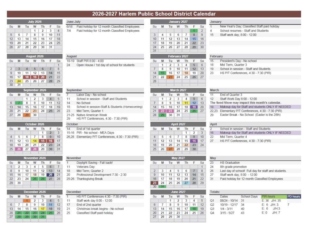 official calendar for the 2026-27 school year