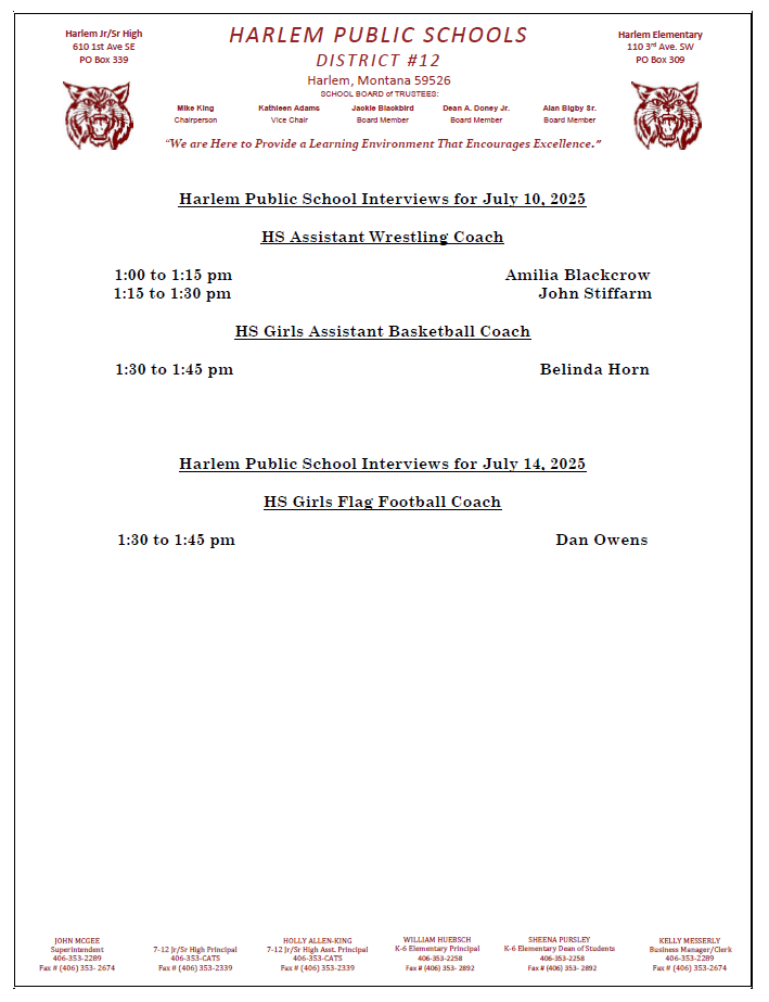 harlem public school interviews for july 10 and 14, 2025