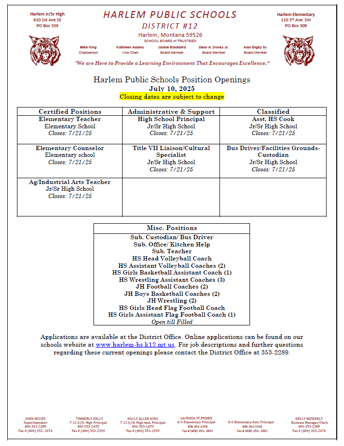 harlem public school job openings for July 11, 2025