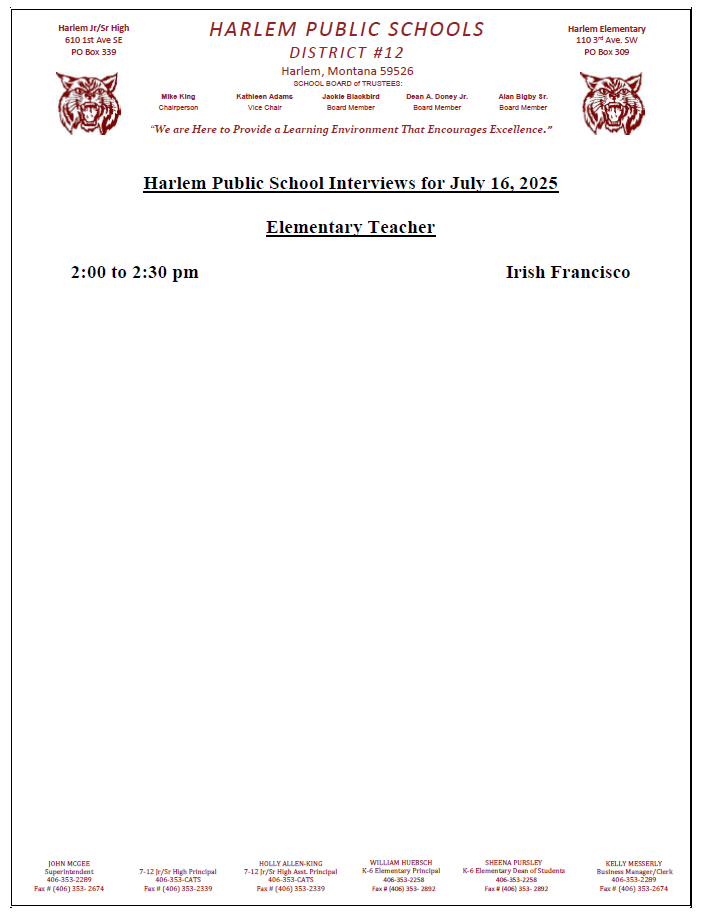 harlem public school interviews for July 16, 2025