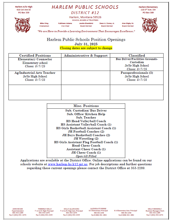 Harlem public school job openings for July 31, 2025