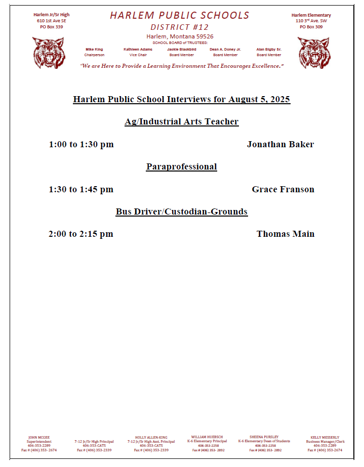harlem public school interviews for August 5, 2025