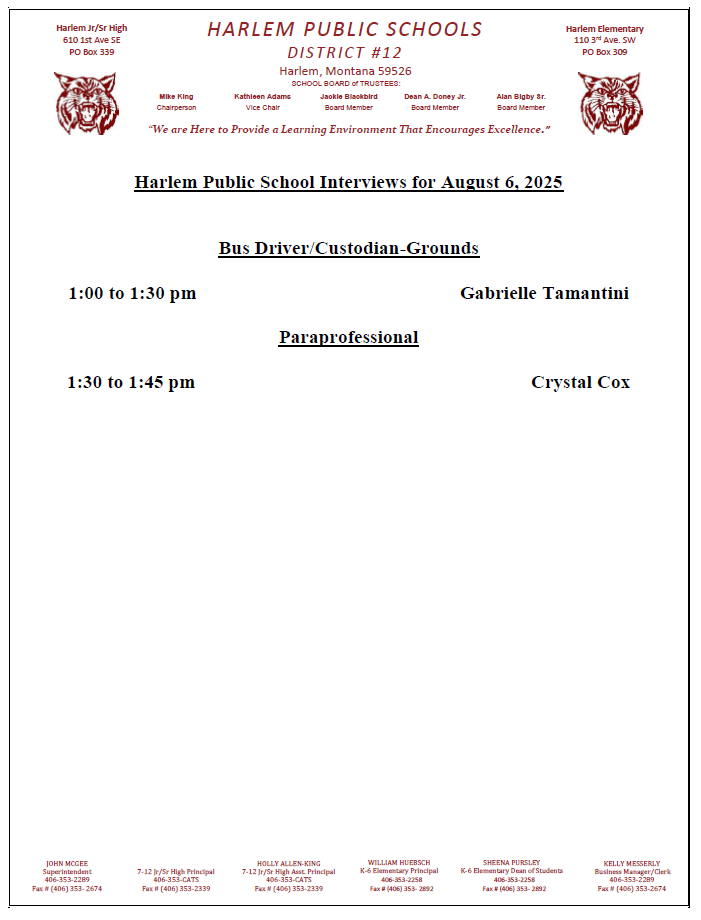 Harlem public school interviews for August 6, 2025