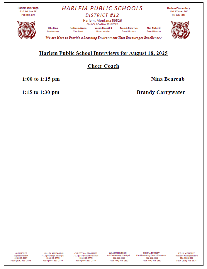 Harlem public school interviews for August 18, 2025