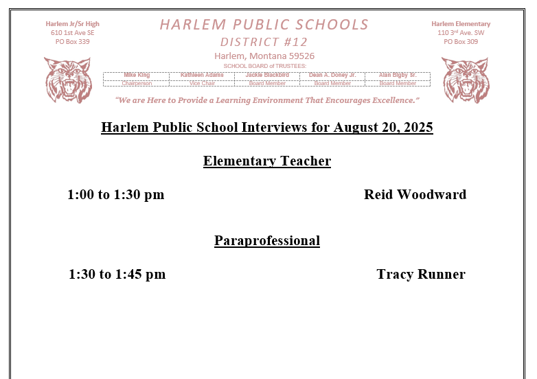 harlem public school interviews for august 20, 2025