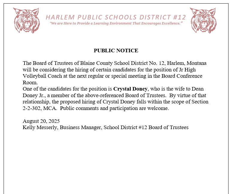 nepotism posting for Crystal Doney August 20, 2025