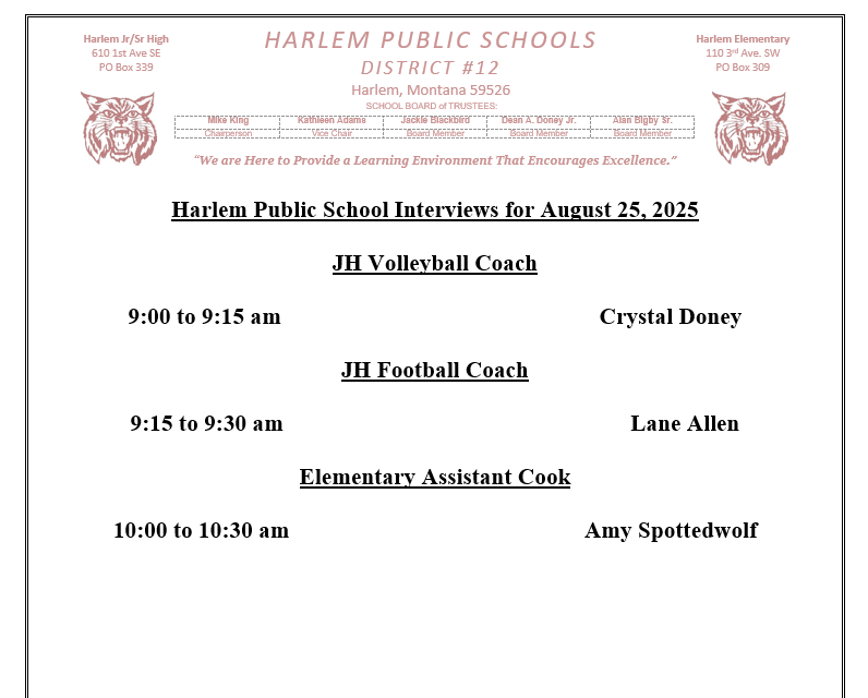 harlem public school interviews for August 25, 2025