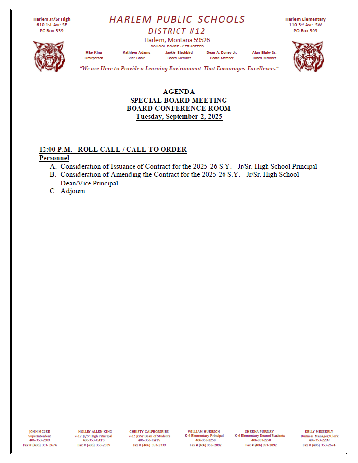 special board meeting agenda for September 2, 2025