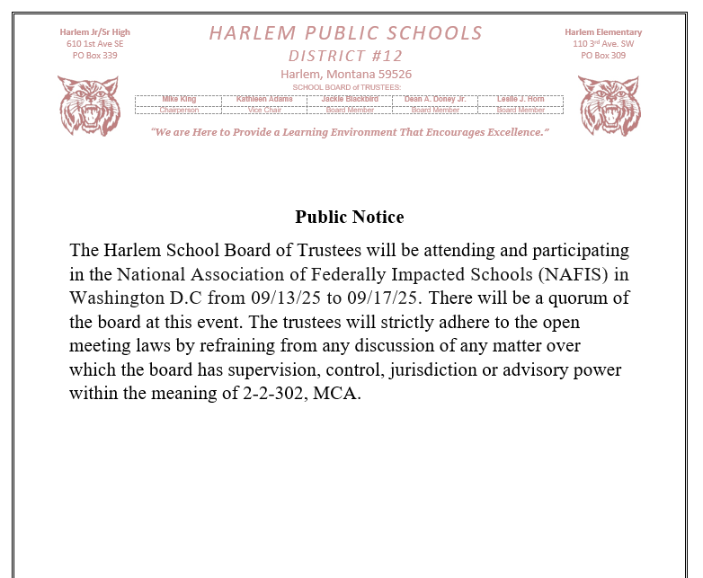 public notice of a quorum of board of trustees 9/12/25
