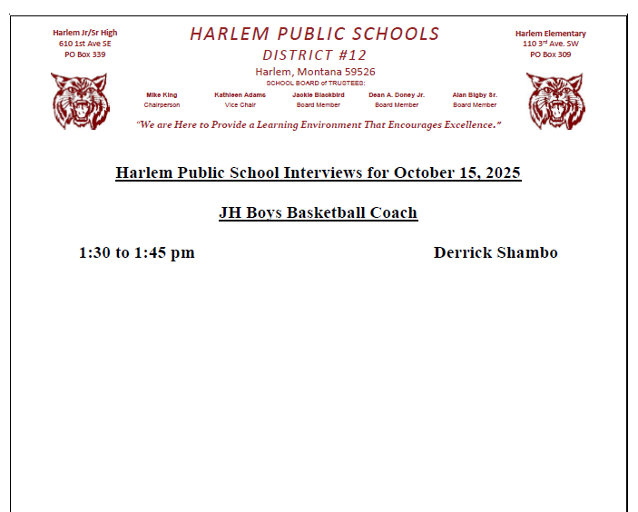Harlem public school interviews for October 15, 2025