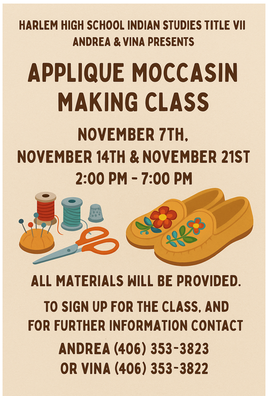applique moccasin making class for November 2025