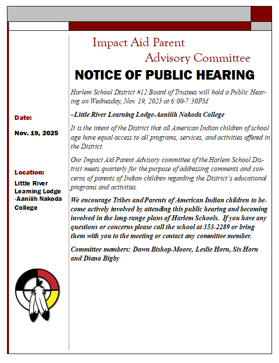 notice for public hearing for Public Hearing for Impact aid, November 19, 2025