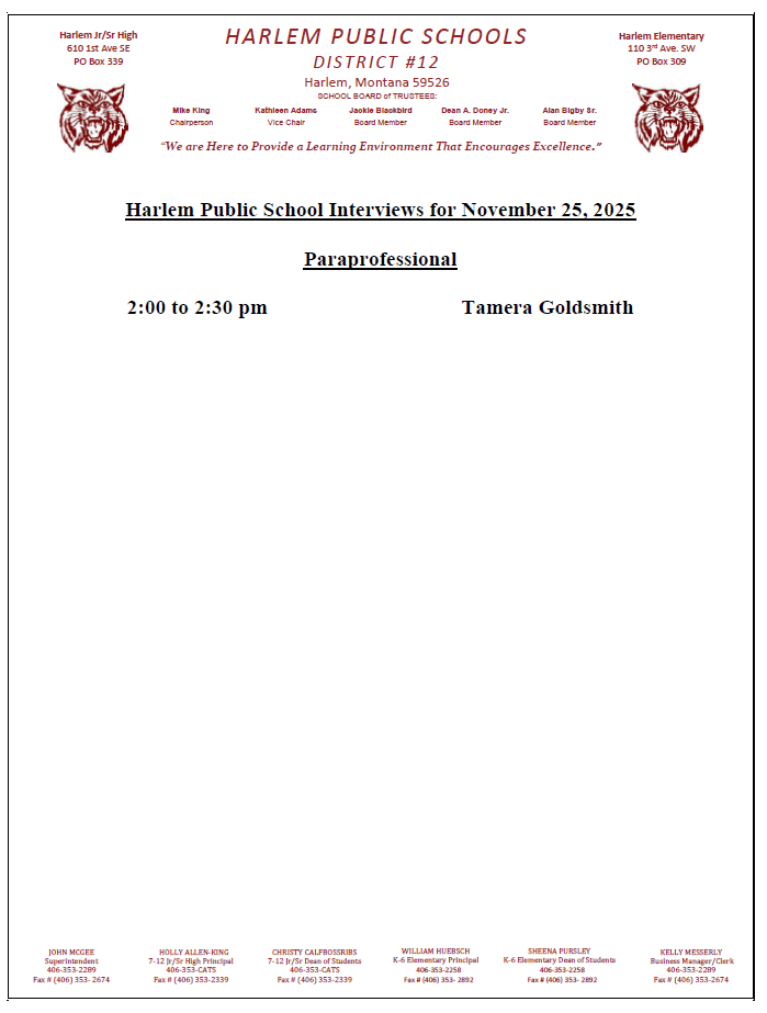 harlem public school interviews for November 25, 2025
