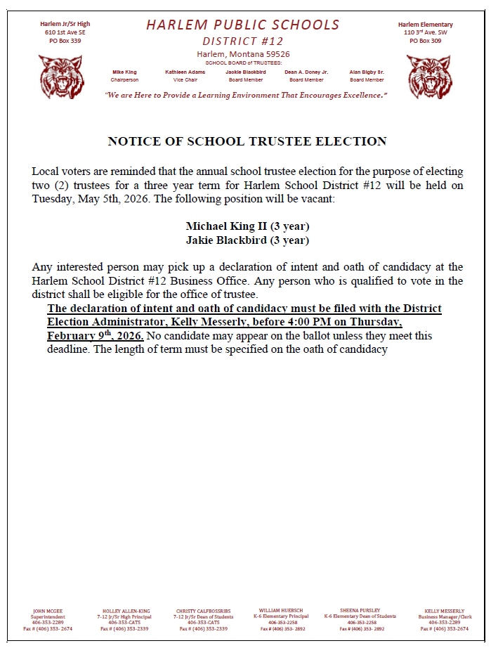 notice of school trustee election December 22, 2025