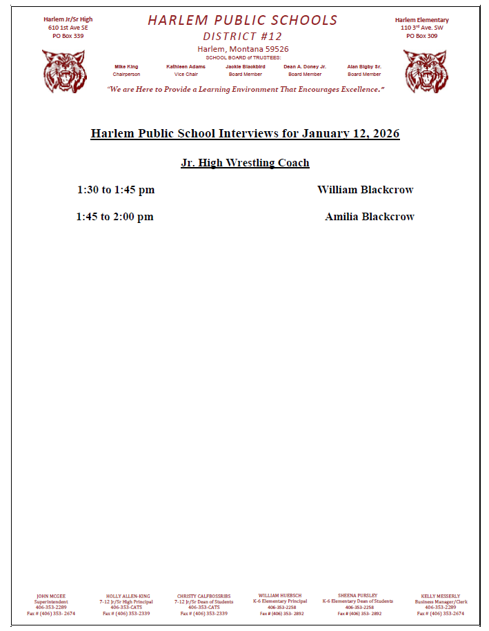 harlem public interviews for January 12, 2026