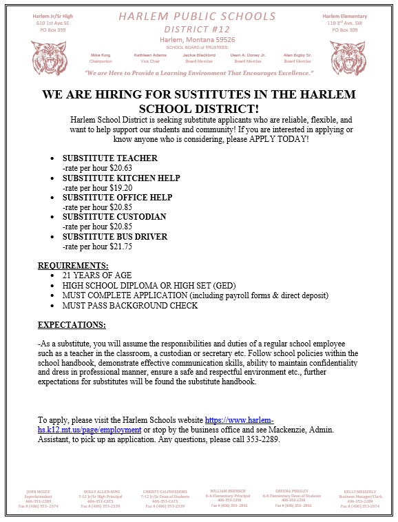 substitute job position posting January 14, 2026