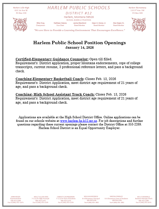 harlem public school position openings for January 14, 2026
