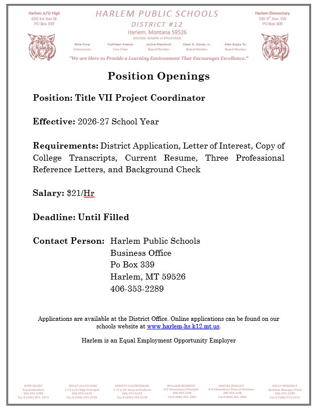 position opening for February 6, 2026