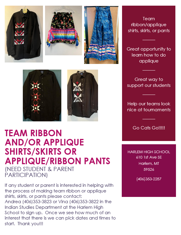 team ribbon and/or applique shirts/skirts making at the harlem high school 