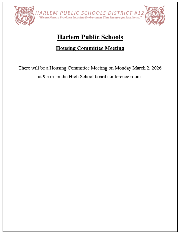 upcoming housing committee meeting on March 2, 2026