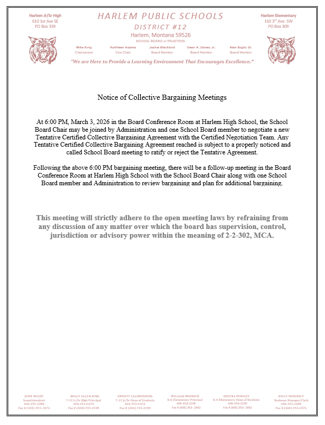 updated scheduled negotiations meeting March 3, 2026