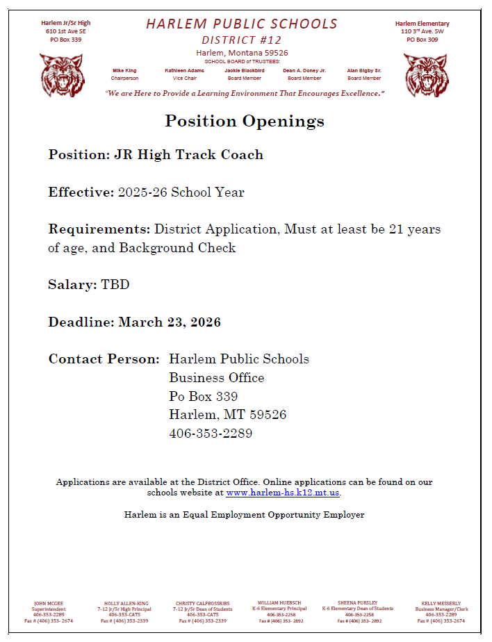 open coach position March 16, 2026