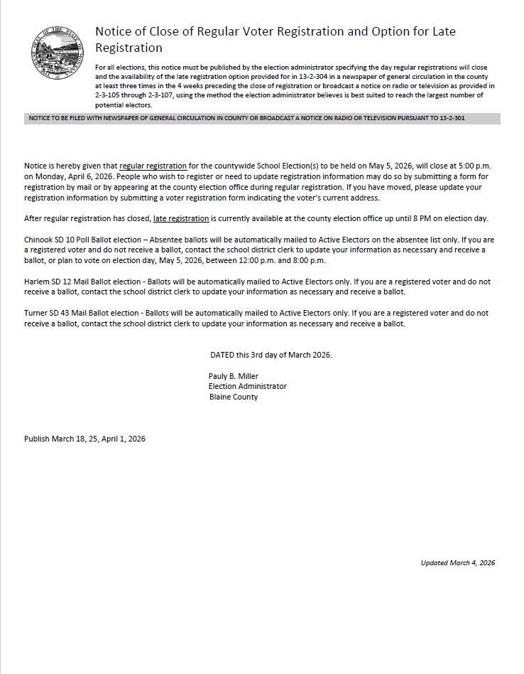 notice of close of regular voter registration and option for late registration