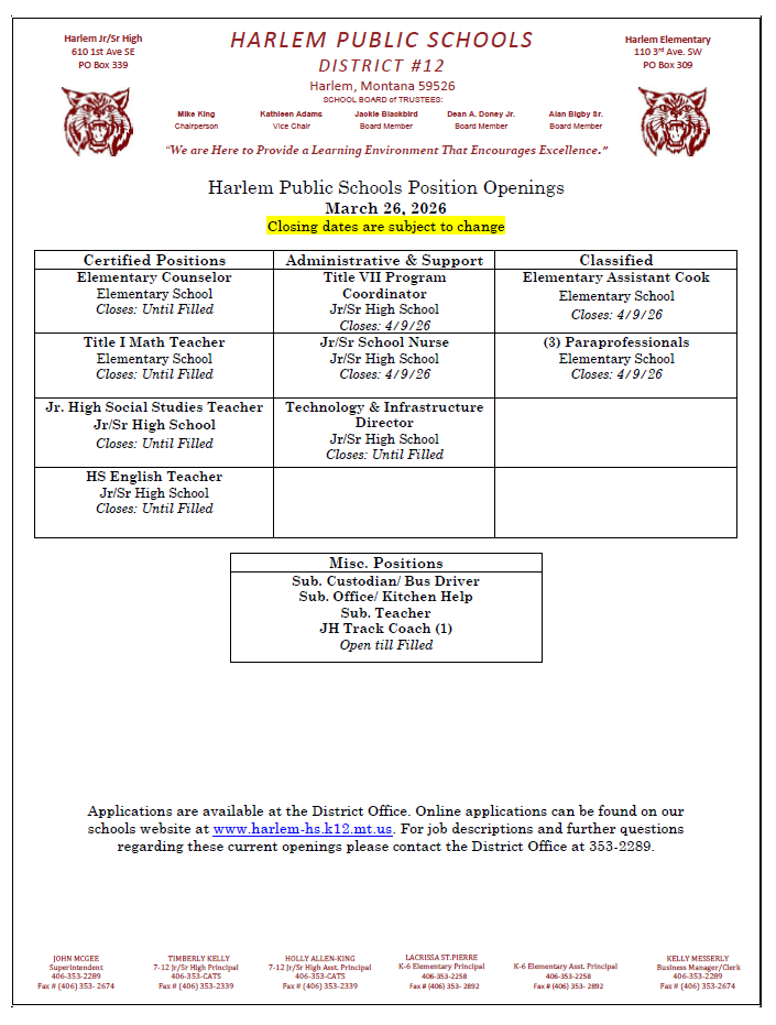 job position openings March 26, 2026