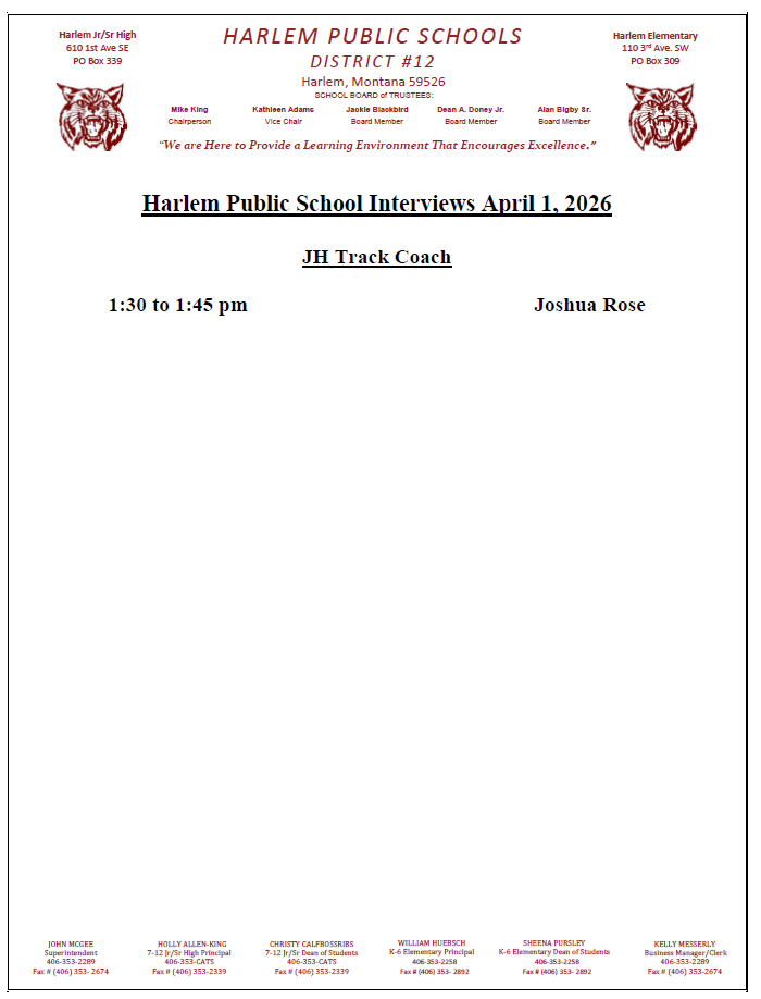 Harlem public school interviews for April 1, 2026
