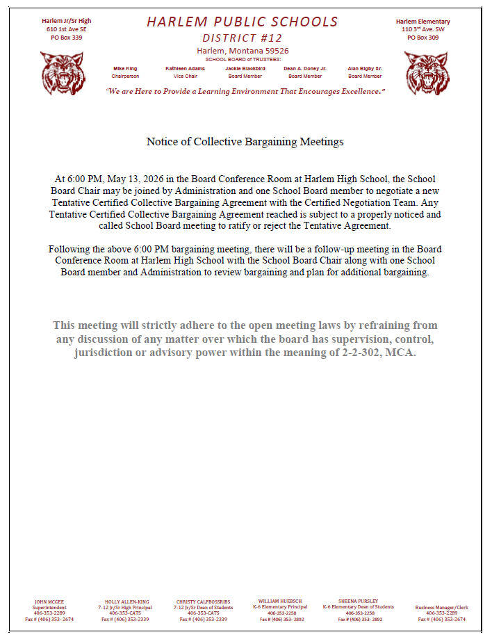 notice of negotiations meeting on May 13, 2026