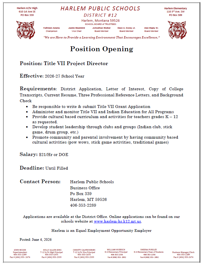 position opening for title VII project director 