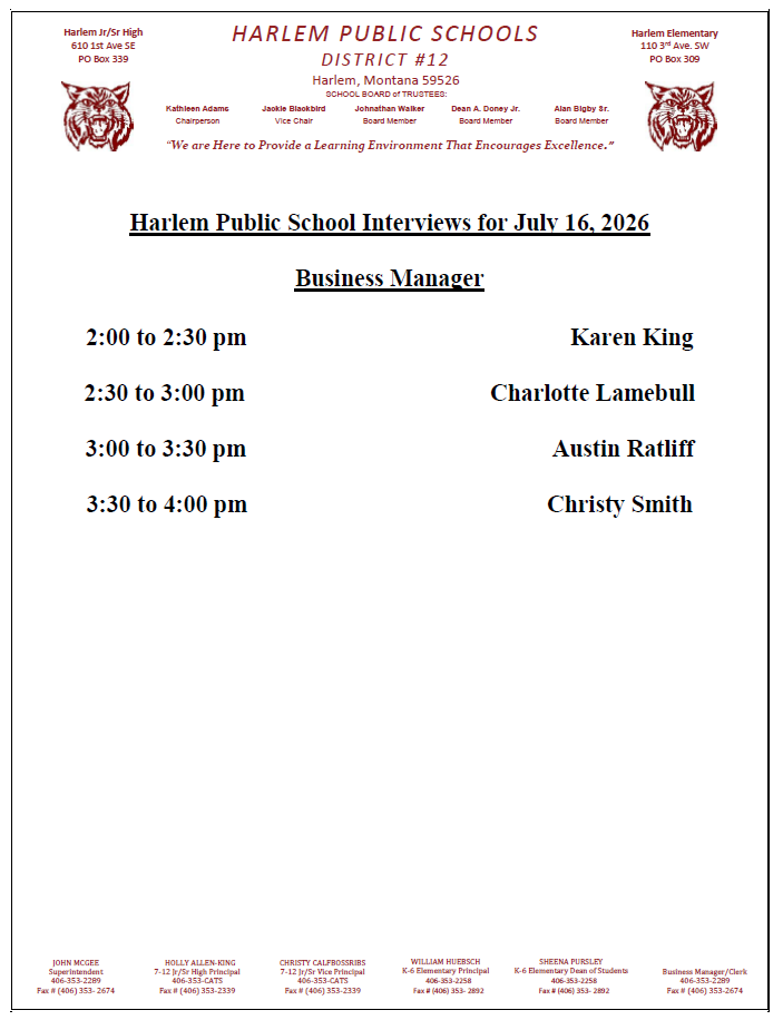 Harlem public school interviews for July 16, 2026