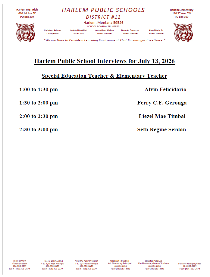 harlem public school interviews for July 13, 2026