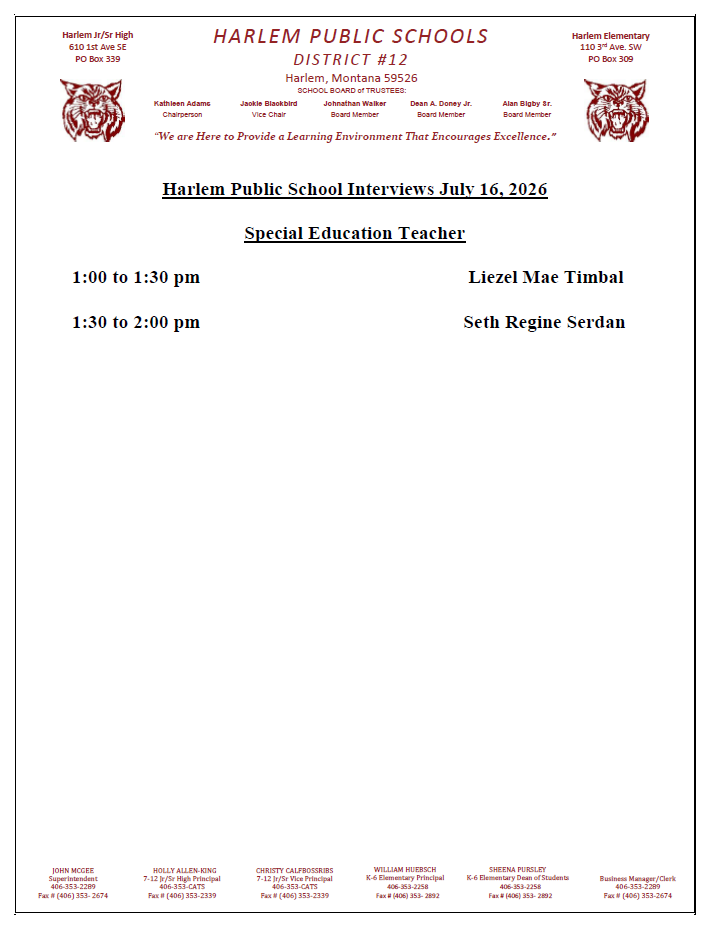 Harlem public school interviews for July 16, 2026