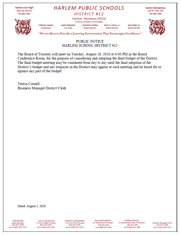 Final budget hearing on August 18, 2026