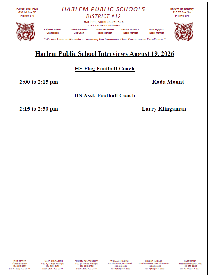 harlem public school interviews August 19, 2026 coaches