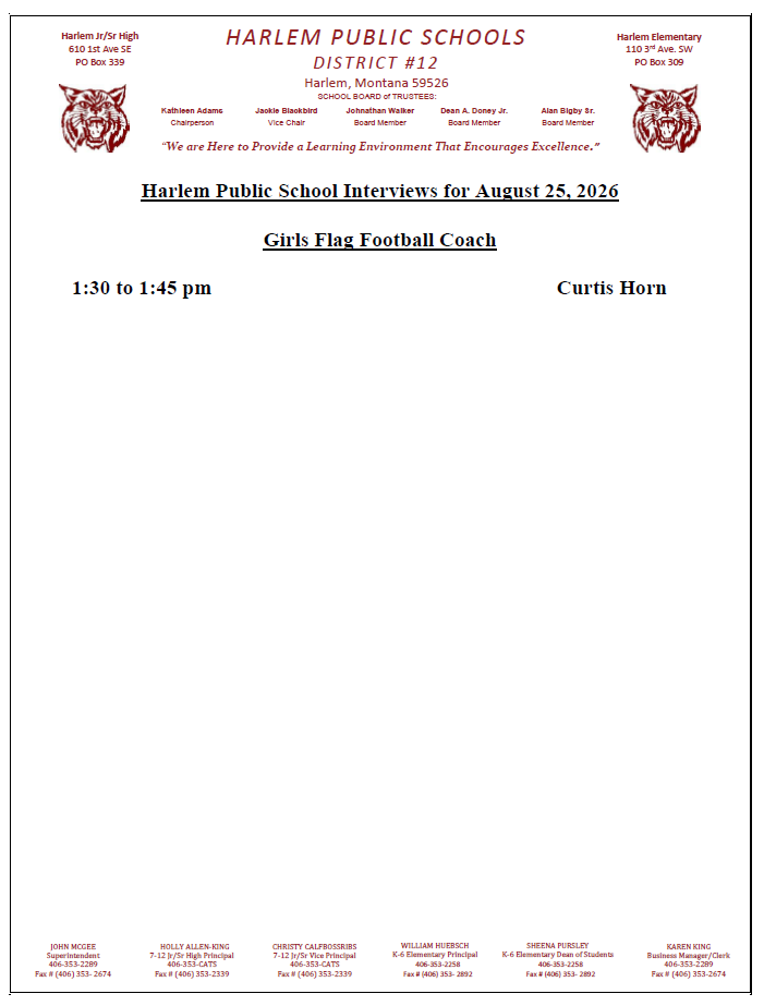 Harlem Public School interviews for August 25, 2026