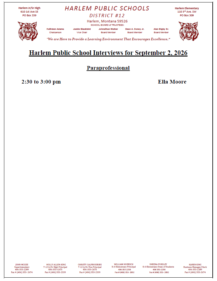 harlem public school interviews for September 2, 2026